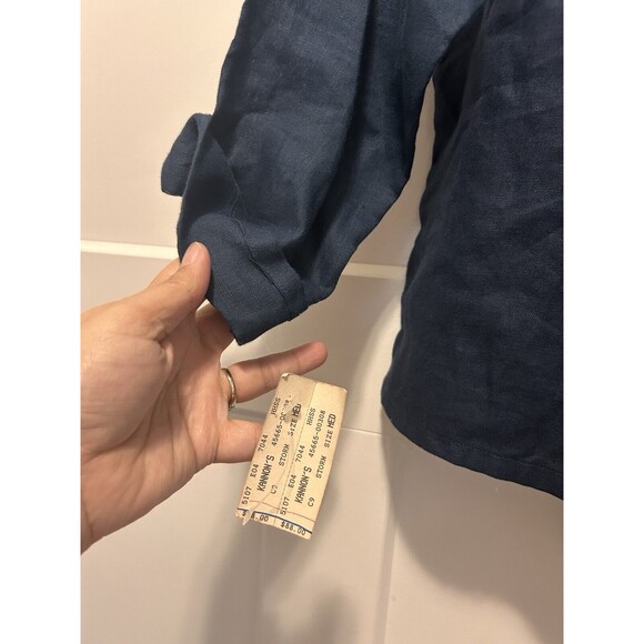 New Elliot Lauren Linen Button down Long sleeve Top Blue Size Medium Vintage - Picture 3 of 5